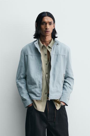 RELAXED FIT WASHED COTTON JACKET - Faded sky blue by Zara