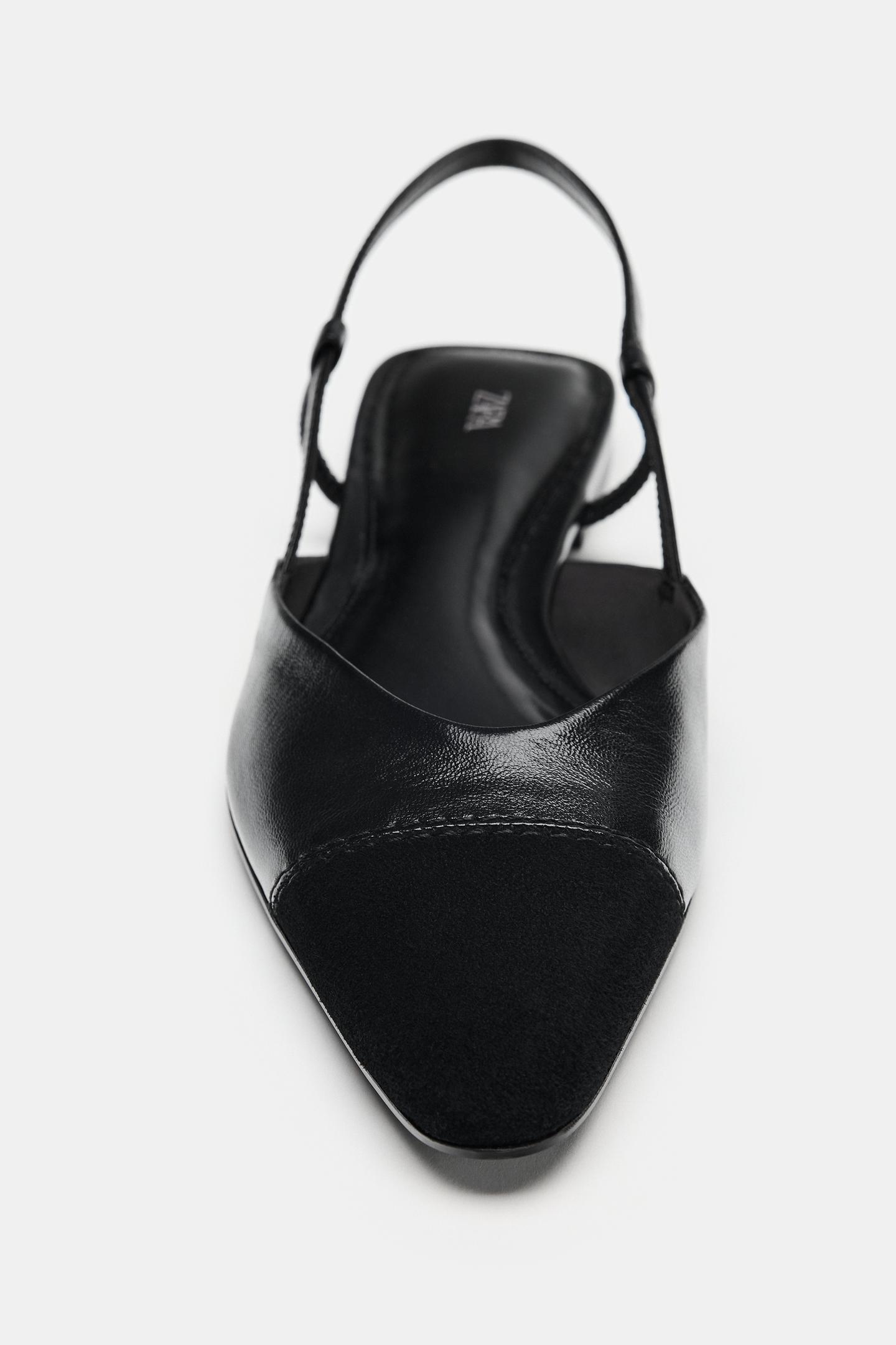 Женские туфли Zara Leather Slingback, цвет: Чёрный — фото 3