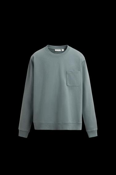 Zara CREW NECK POCKET SWEATSHIRT - Blue / Gray - Image 0