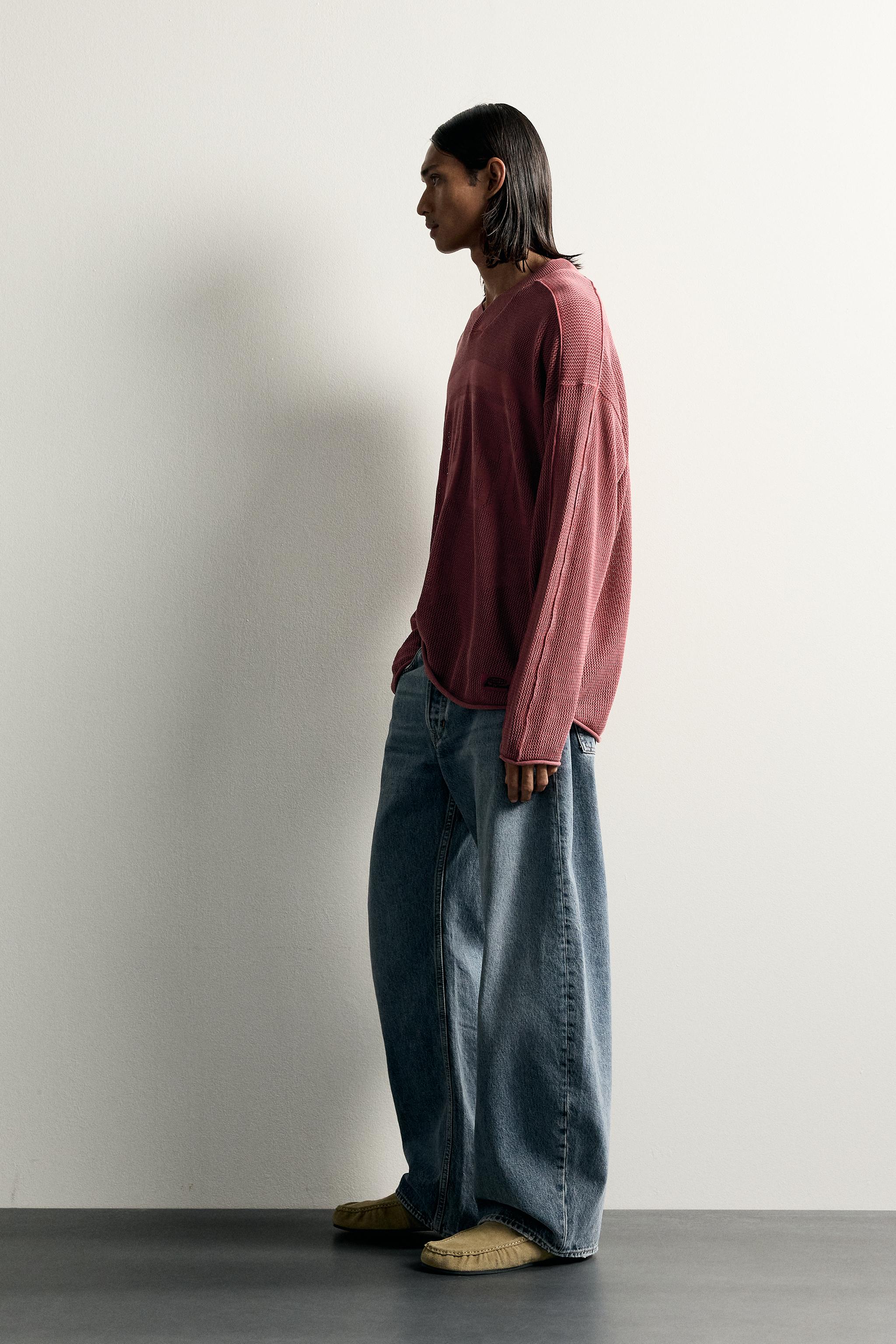 WASHED JACQUARD OPEN-KNIT JUMPER