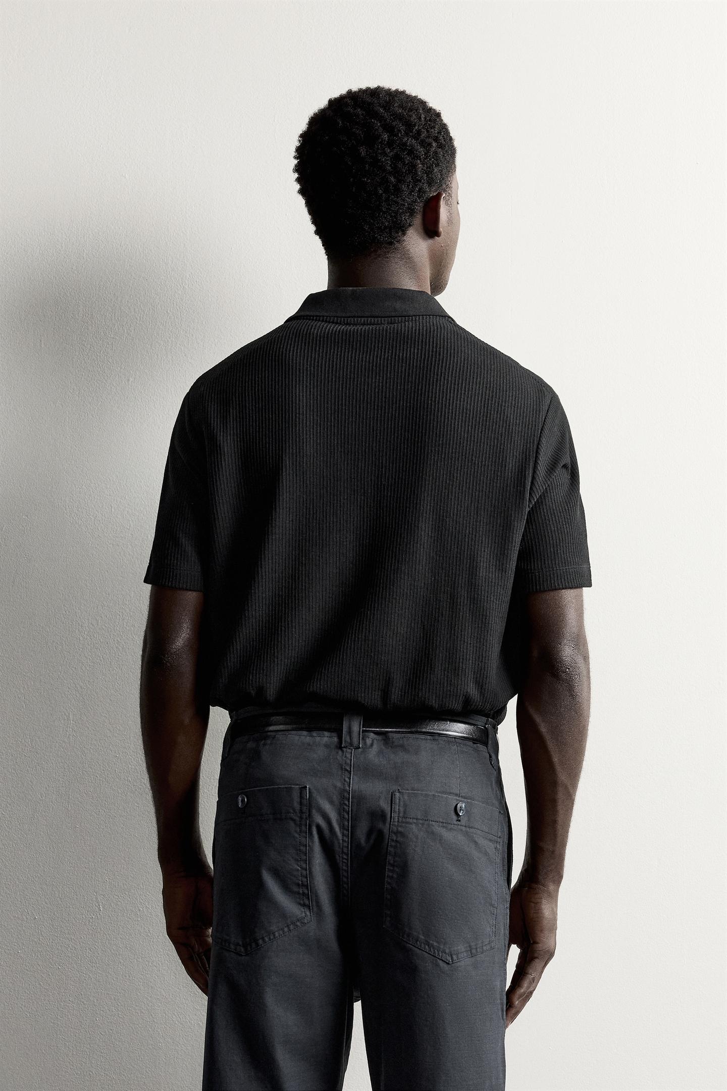 Мужское поло Zara Vertical Textured Polo, цвет: Чёрный — фото 3