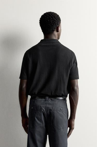 VERTICAL TEXTURED POLO — Black 2