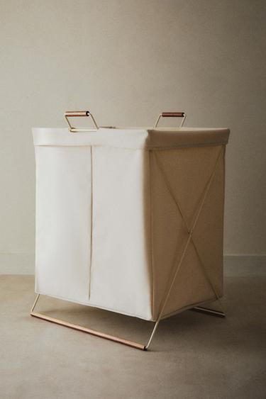 FOLDABLE DOUBLE LAUNDRY BASKET - Oyster-white by Zara