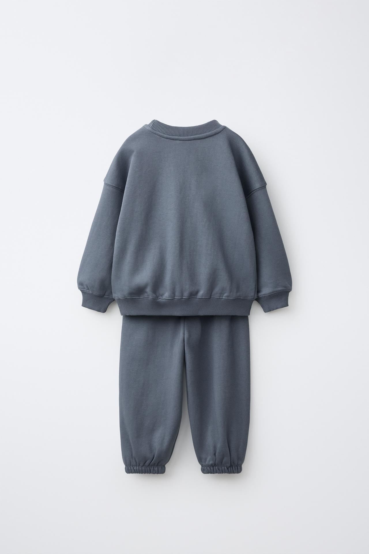 TEXT SWEATSHIRT AND JOGGER PANTS SET — Blue / Steel