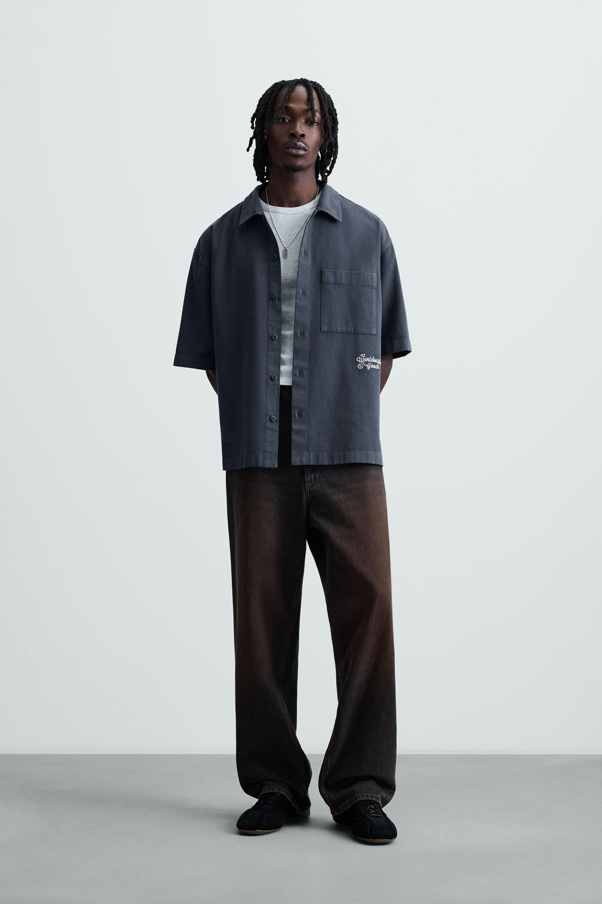 EMBROIDERED TEXTURED OVERSHIRT - Ink blue | ZARA South Africa