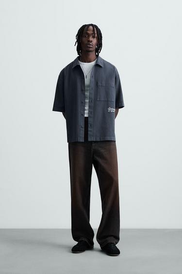 SOBRECAMISA ESTRUCTURA BORDADO - Azul tinta de Zara - Imagen 0