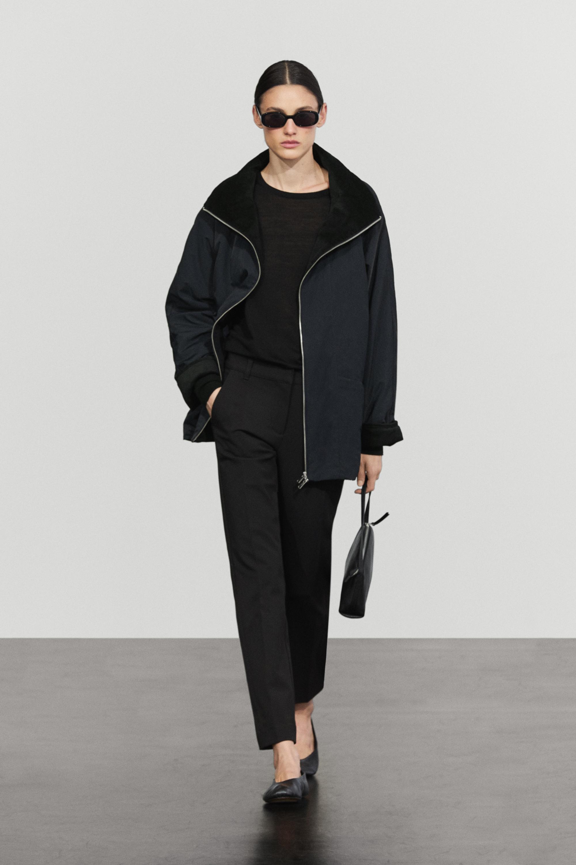 Quilted corduroy-collar parka — Navy blue