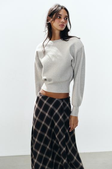 SHOULDER PAD KNIT SWEATER — Gray 1
