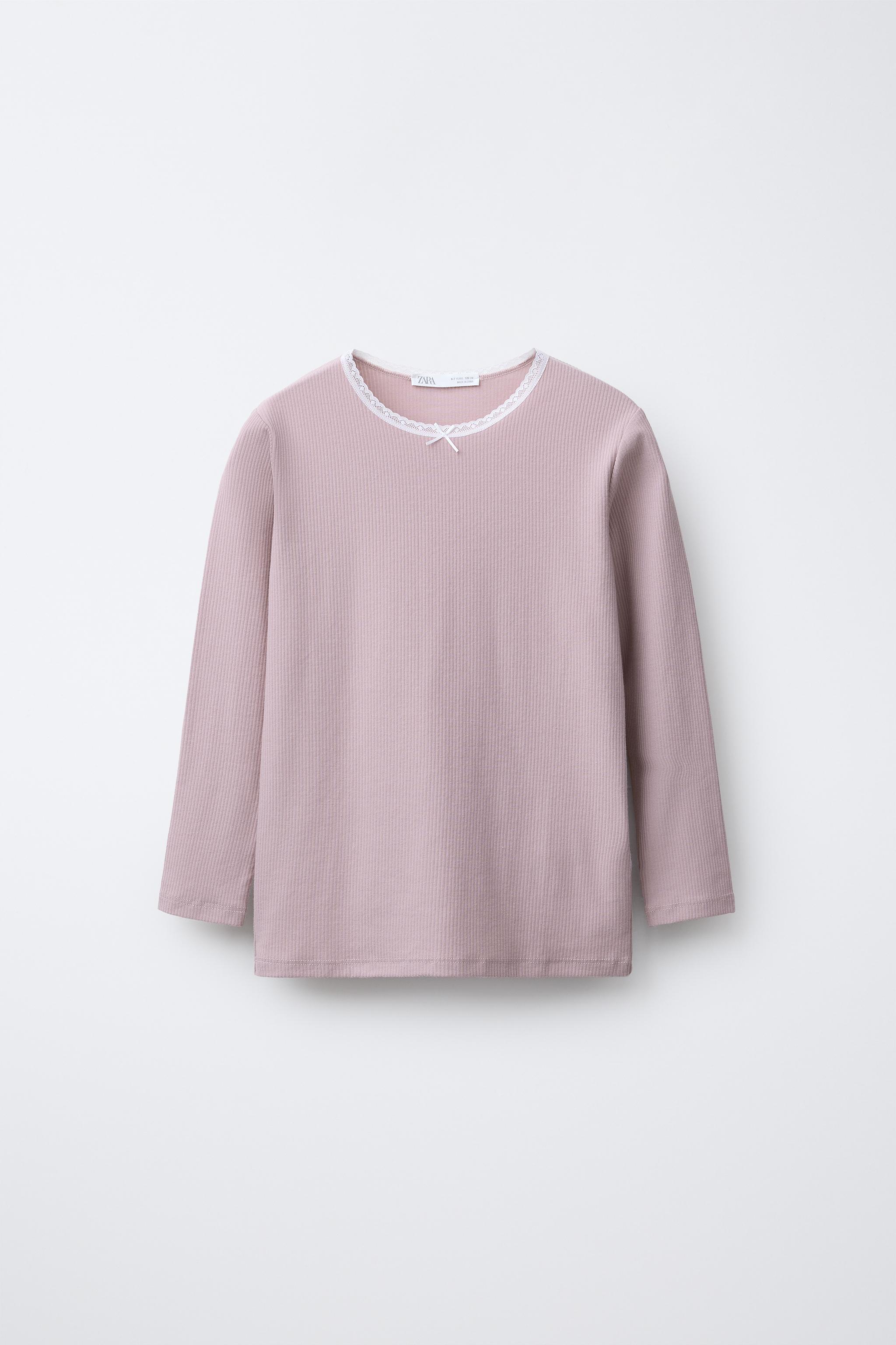 AGES 6-14 / TWO-PACK OF RIBBED LACE-TRIM T-SHIRTS