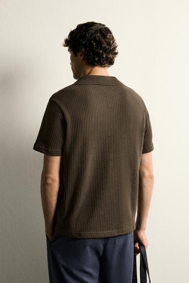 Zara REGULAR FIT OPEN-KNIT POLO - Brown
