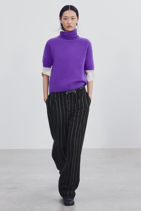 Zara SHORT SLEEVE 100% WOOL SWEATER - Purple - Image 0