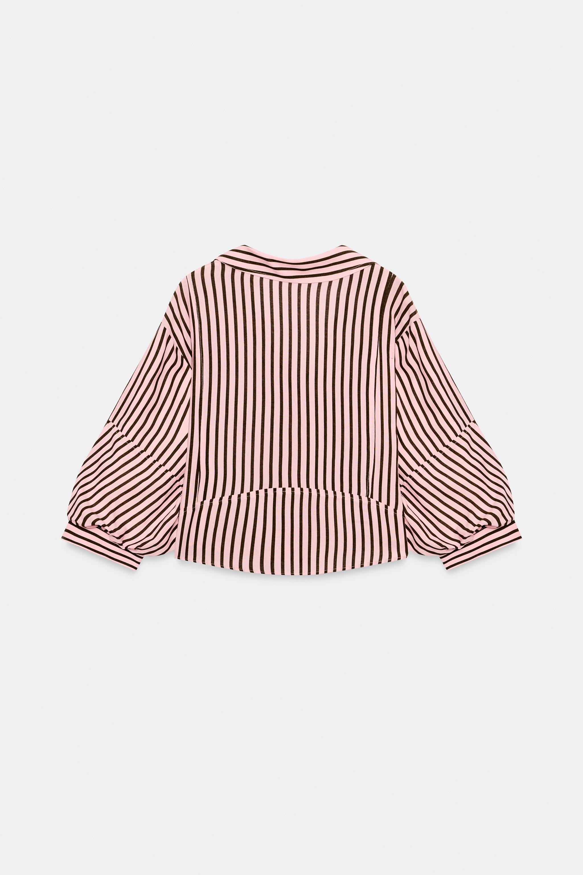 Женские рубашки Zara STRIPED BALLOON SLEEVE SHIRT — фото 6