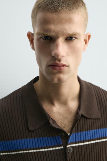 POLO EN MAILLE JACQUARD À RAYURES - Marron de Zara - Image 5