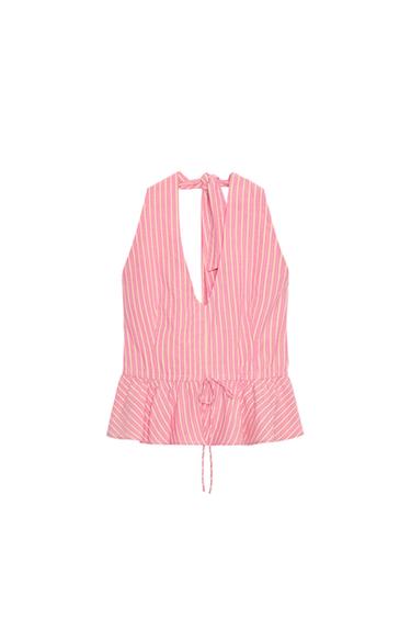 STRIPED PEPLUM TOP - Pink by Zara