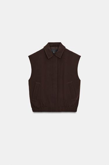 GILET WITH SHOULDER PADS AND ELASTIC HEM - Brown by Zara - Image 5