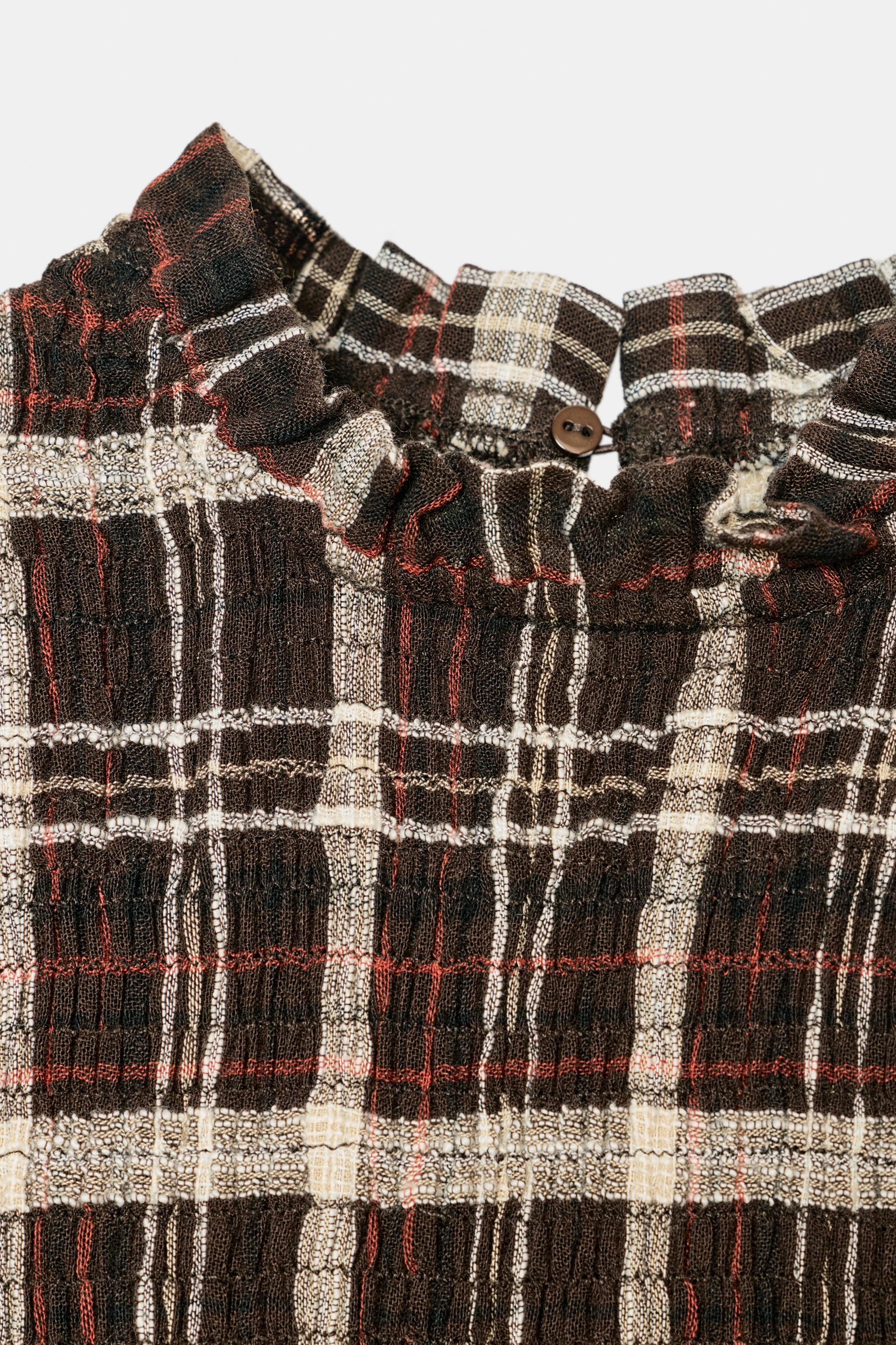 SMOCKED PLAID SHIRT