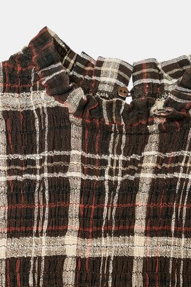 CHECK SMOCKED SHIRT - Brown / Ecru by Zara - Image 7