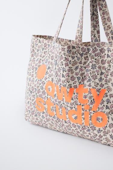 PRINTED AND TEXT TOTE BAG - Orange by Zara - Image 2