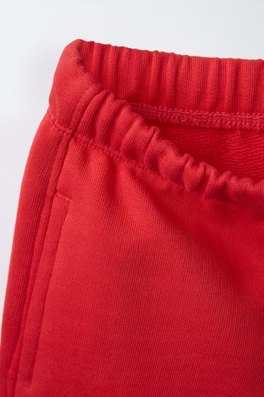 Zara TEXT PLUSH SHORTS - Red - Image 0