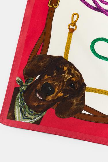 100% SILK DACHSHUND PRINT SCARF - Red by Zara - Image 1
