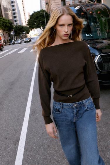 PLAIN KNIT JUMPER WITH BELT - Chocolate by Zara