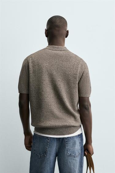 KNIT POLO SHIRT WITH ZIP - brown/white by Zara - Image 2