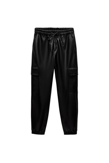 FAUX LEATHER CARGO TROUSERS