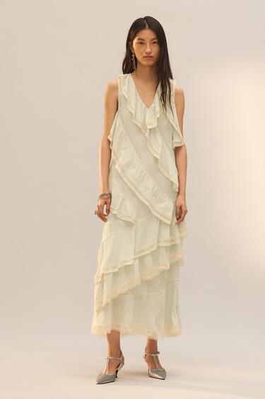 LIMITED EDITION RUFFLED LACE DRESS - Light green by Zara