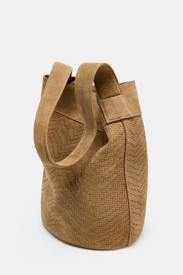 SAC MAXI SEAU EN CROÛTE DE CUIR TRESSÉE - Marron de Zara - Image 3