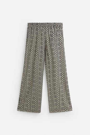 PERFORATED JACQUARD RELAXED FIT TROUSERS - Ecru / Black by Zara - Image 6