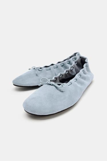 BALLERINES EN DAIM À LACETS - Bleu de Zara - Image 3