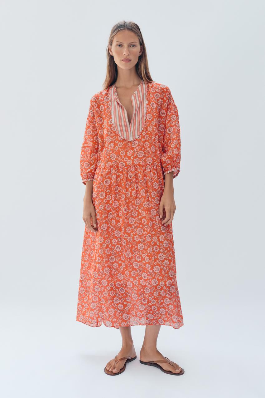 Zara - Limited Edition Ramie Floral Kaftan Dress - Printed - L - Woman Zara - Limited Edition Ramie Floral Kaftan Dress - Printed - L - Woman