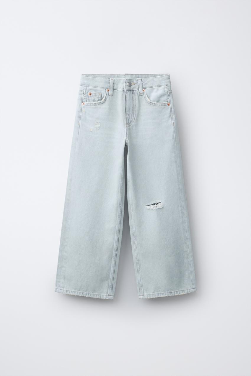 ダメージ加工ワイドレッグデニムパンツ - ライトブルー | ZARA Japan 