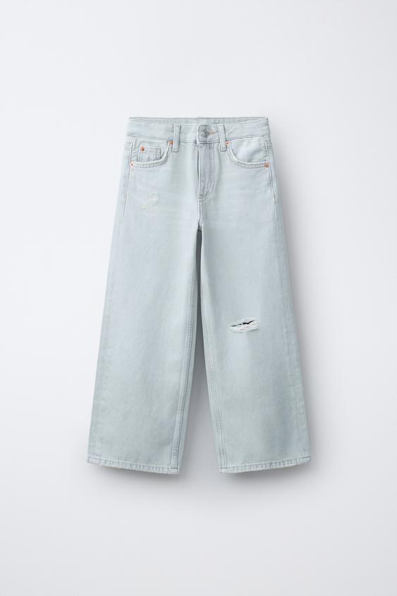 ダメージ加工ワイドレッグデニムパンツ - ライトブルー | ZARA Japan 
