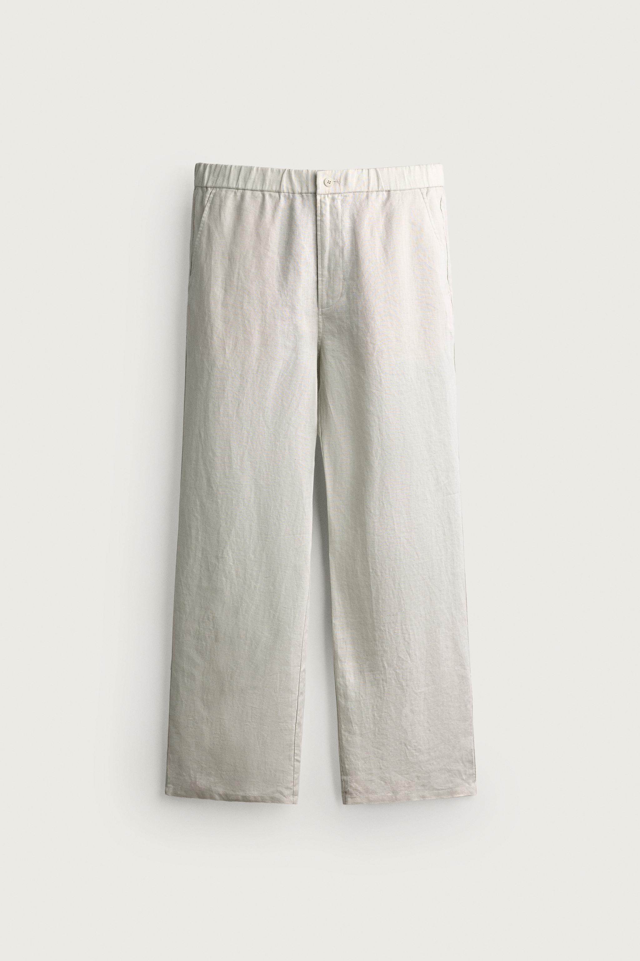 100% LINEN REGULAR FIT PANTS — Sand