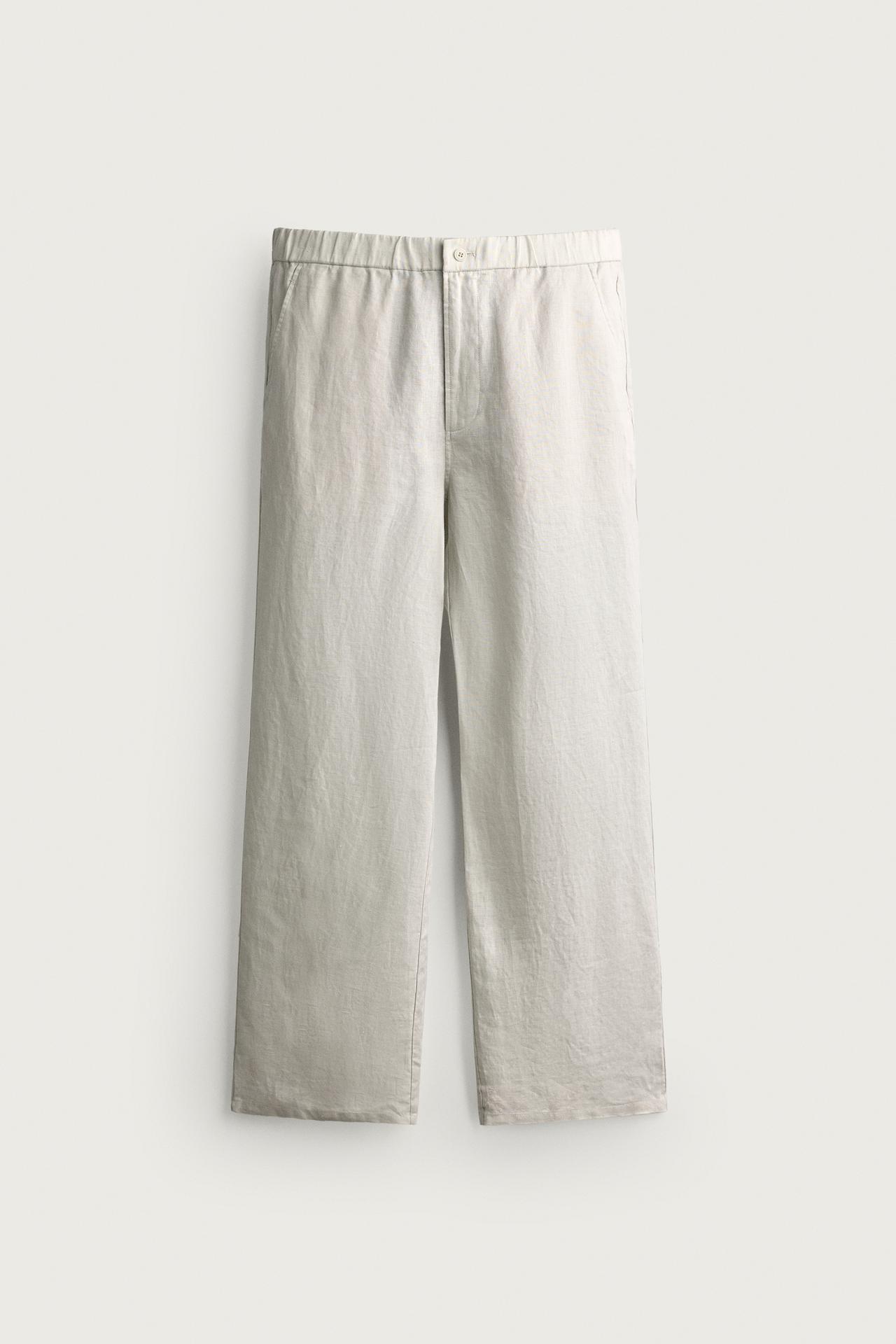 100% LINEN REGULAR FIT PANTS — Sand