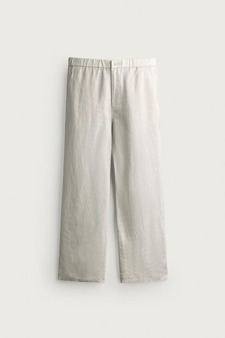 Pantalon regular fit 100 lino