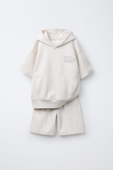 Zara INTERLOCK SWEATSHIRT AND SHORTS MATCHING SET - Ecru