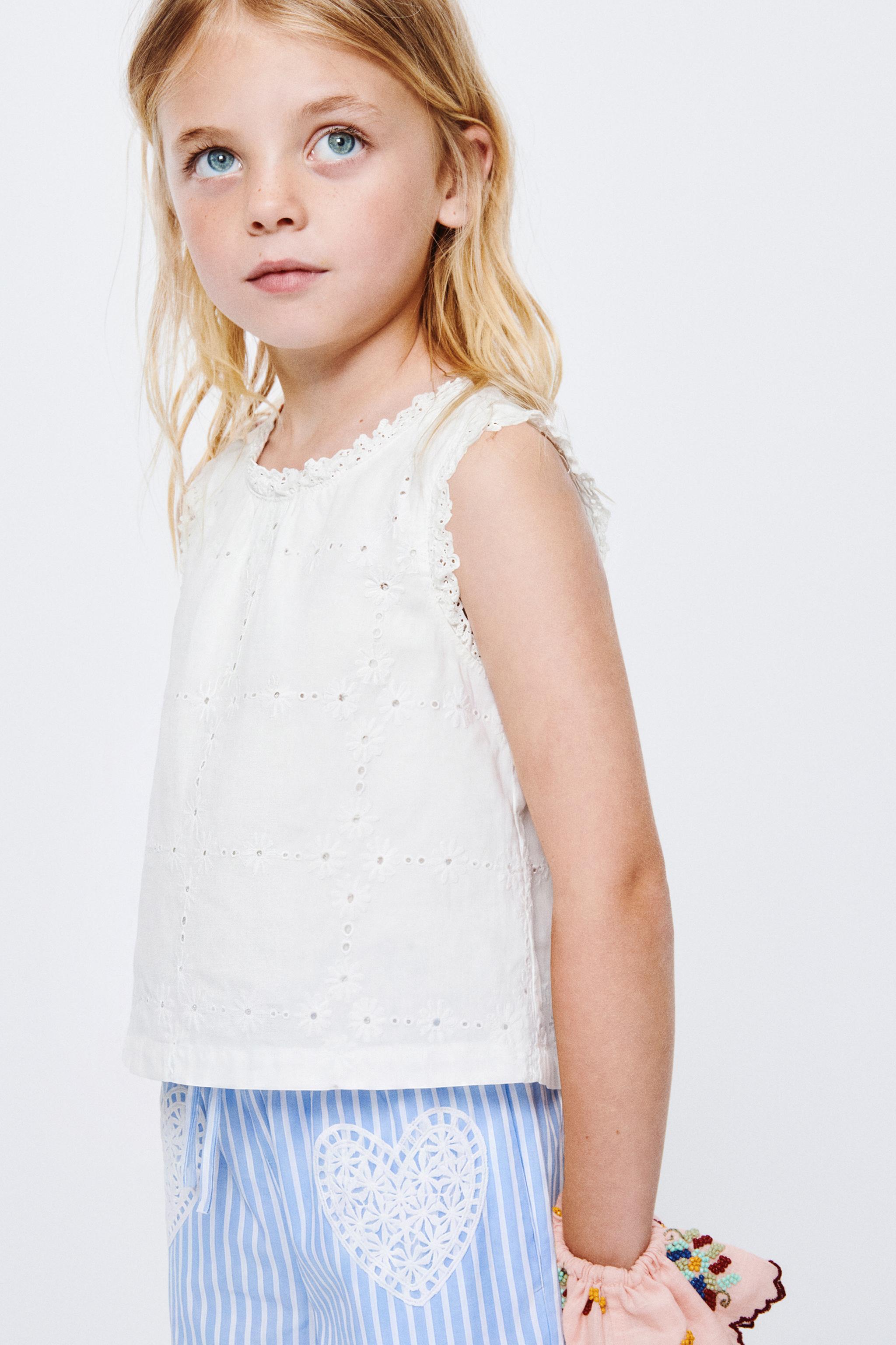 EMBROIDERED LACE TRIM BLOUSE — White