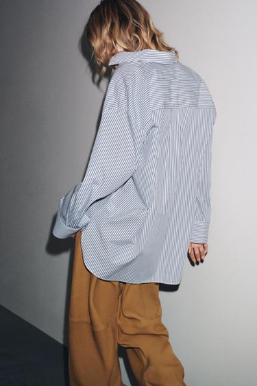 STRIPED POPLIN SHIRT ZW COLLECTION - White / Navy by Zara - Image 4