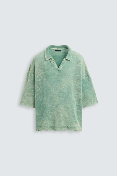 Zara WASHED KNIT POLO SHIRT - Washed green
