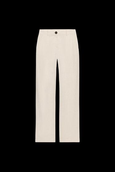 STRAIGHT-LEG LINEN BLEND TROUSERS - Light beige by Zara - Image 0