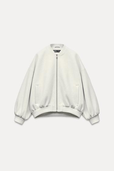 Zara OVERSIZED SOFT BOMBER JACKET - Ecru