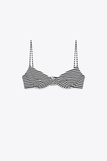 STRIPED UNDERWIRED BIKINI TOP - Ecru / Black by Zara - Image 6