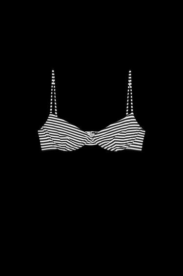 STRIPED UNDERWIRED BIKINI TOP - Ecru / Black by Zara