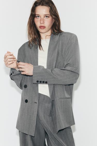 Zara OVERSIZED PINSTRIPE BLAZER - Gray / Blue