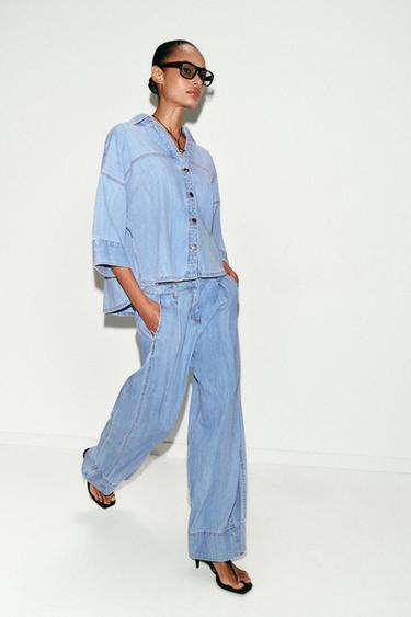 Z1975 MID-RISE WIDE-LEG JEANS WITH PLEATS - Mid-blue by Zara - Image 2