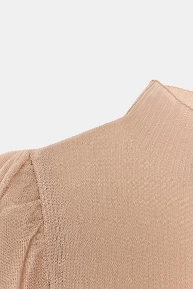 SEMI-SHEER PUFF SLEEVE KNIT TOP - Pale pink by Zara - Image 7