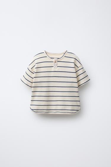 STRIPED WAFFLE T-SHIRT - Light ecru by Zara