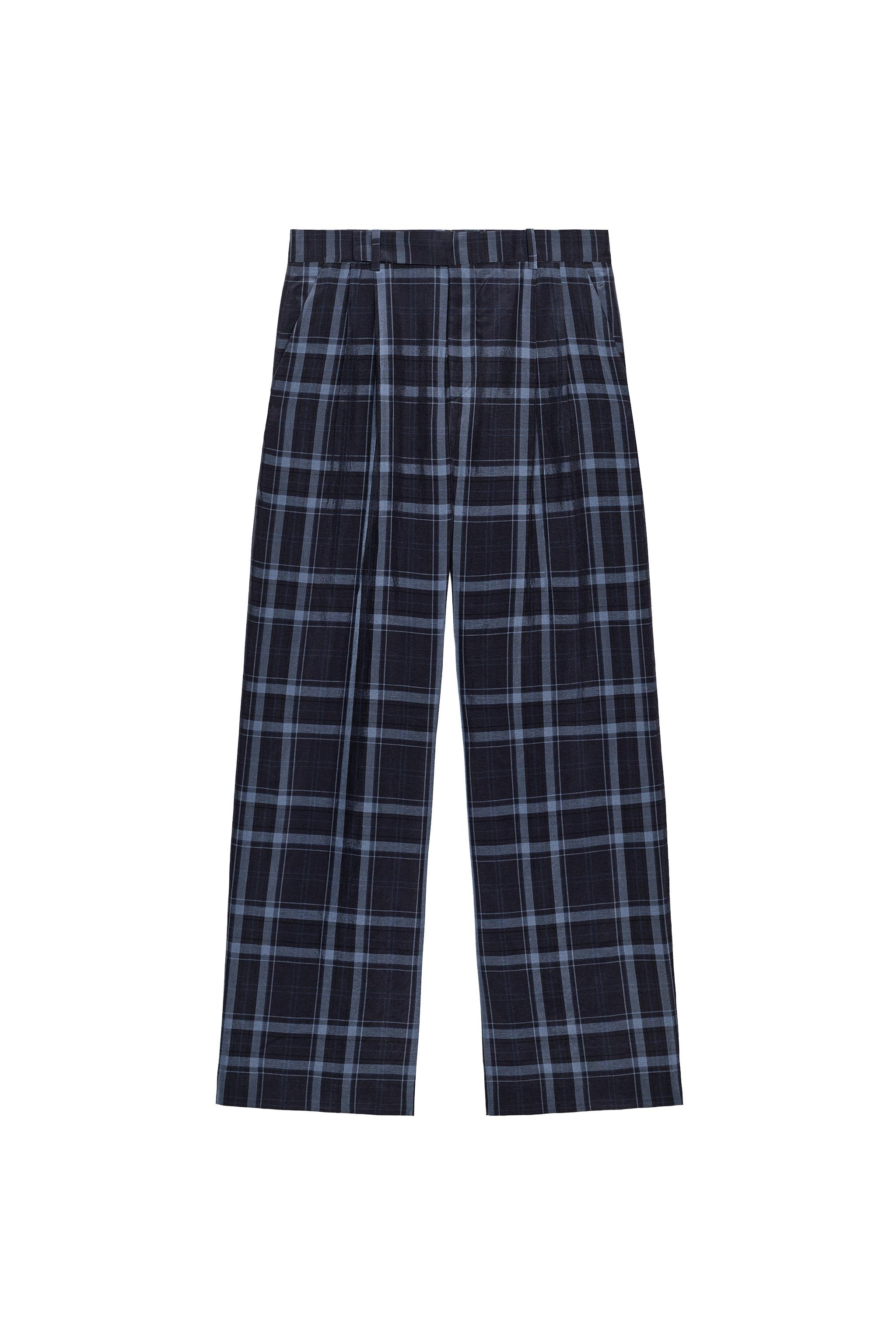 新品ZARAパンツ ワイドレッグチェックパンツ ZW COLLECTION - ネイビーブルー | ZARA